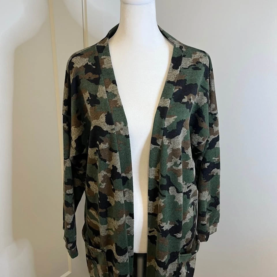 EMERALD Long Camouflage Open Front Cardigan - Size M - photo 2
