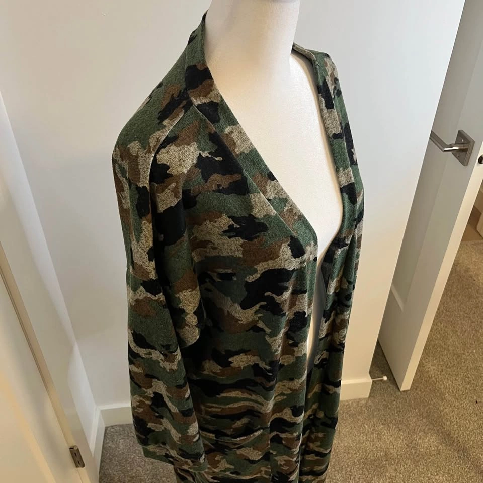 EMERALD Long Camouflage Open Front Cardigan - Size M - photo 4