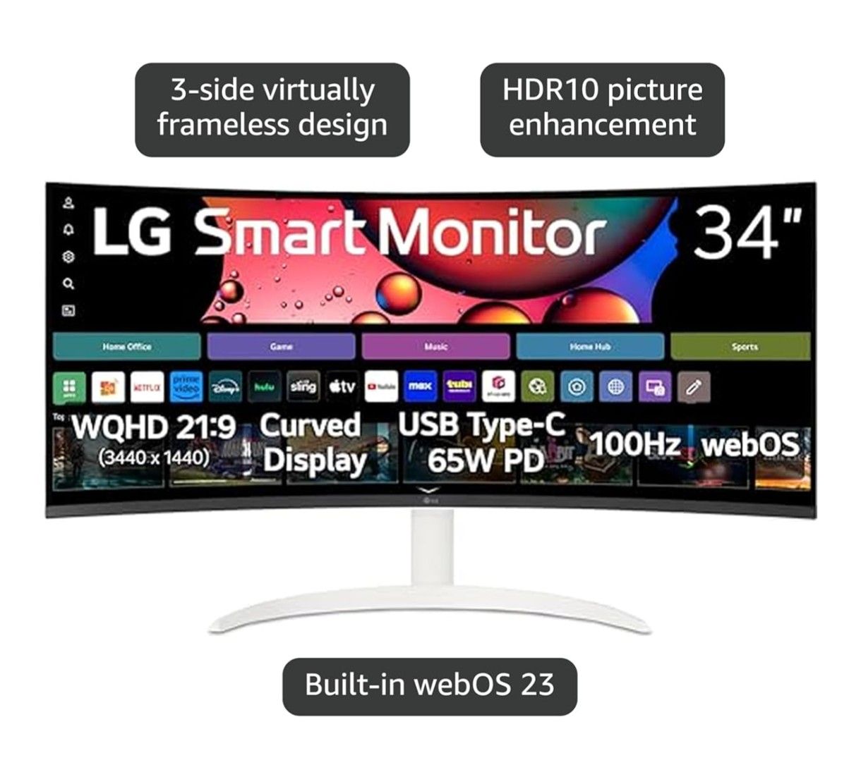 LG 34" Ultra Wide Curved Monitor Smart TV - photo 3