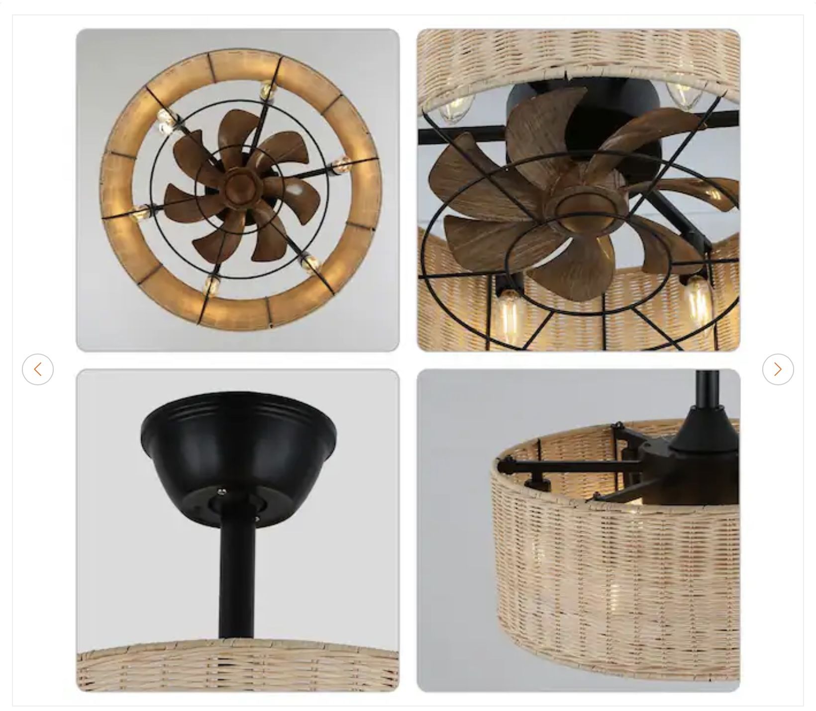 Banff 20 in. Rattan Wicker Indoor Brown Boho Zen Ceiling Fan w/ - photo 2