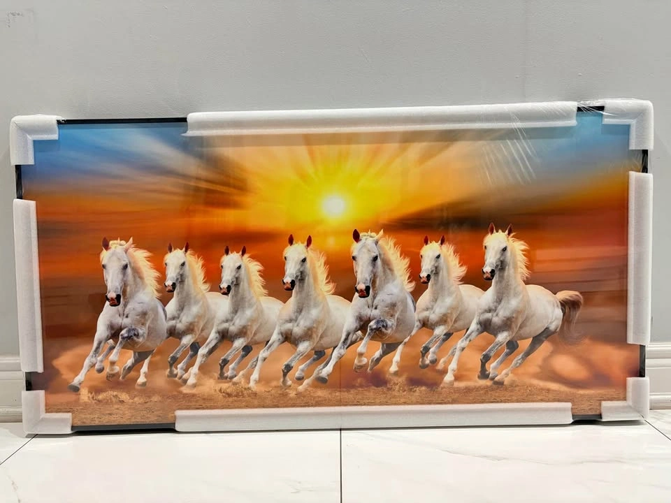 Seven running Horses Sunrise Painting w/ Frame