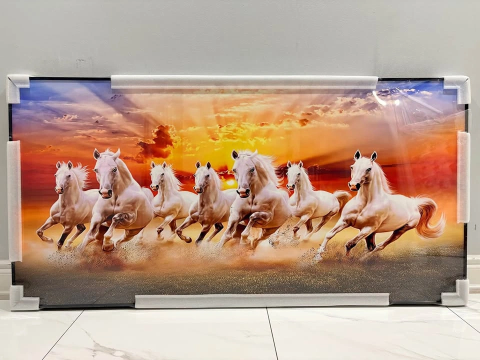 Large Framed Seven White Horses Sunrise Art