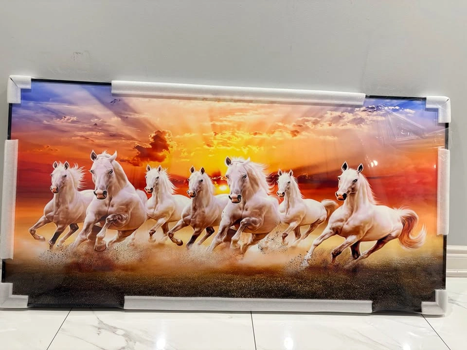 Large Framed Seven White Horses Sunrise Art - photo 2