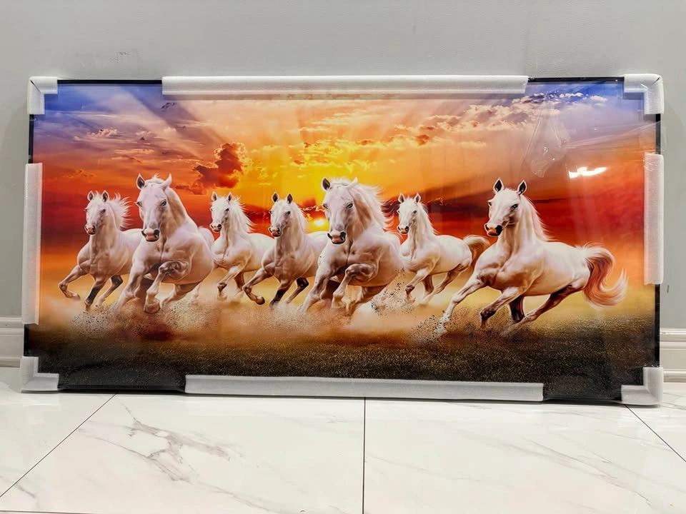 Large Framed Seven White Horses Sunrise Art - photo 3
