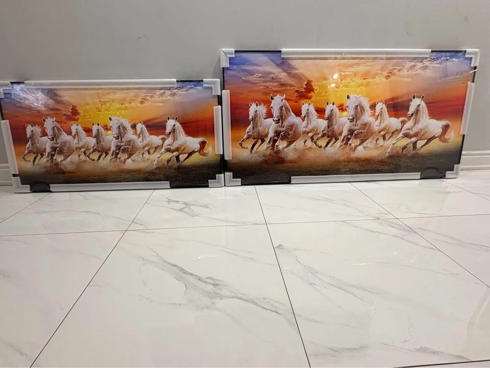 Large Framed Seven White Horses Sunrise Art - photo 4