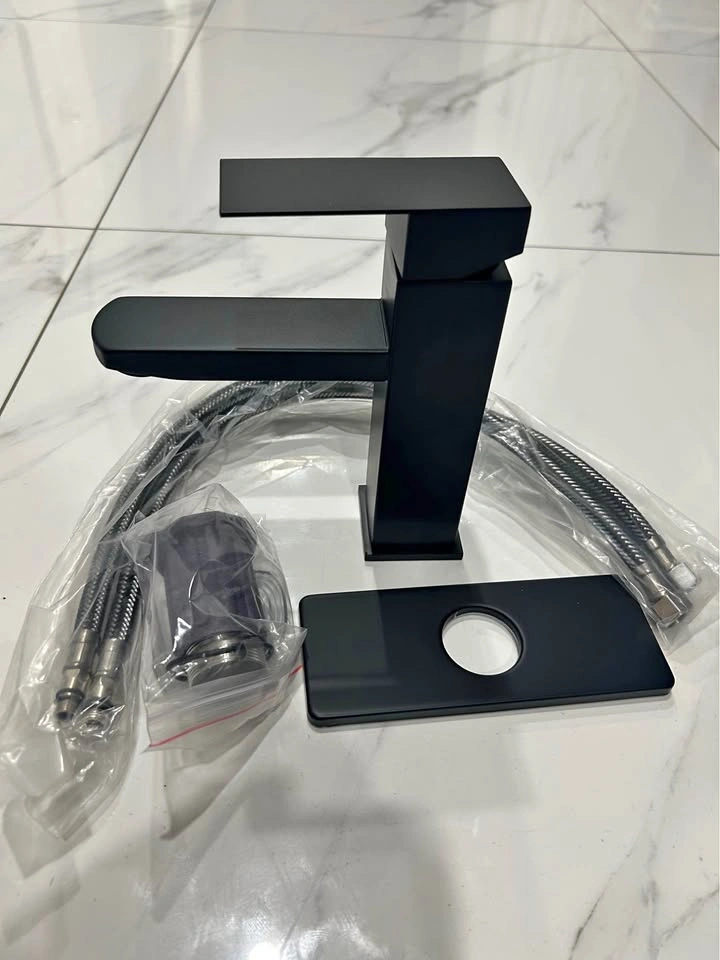 Heavy Duty Metal Bathroom Faucet with Deck Plate - Black