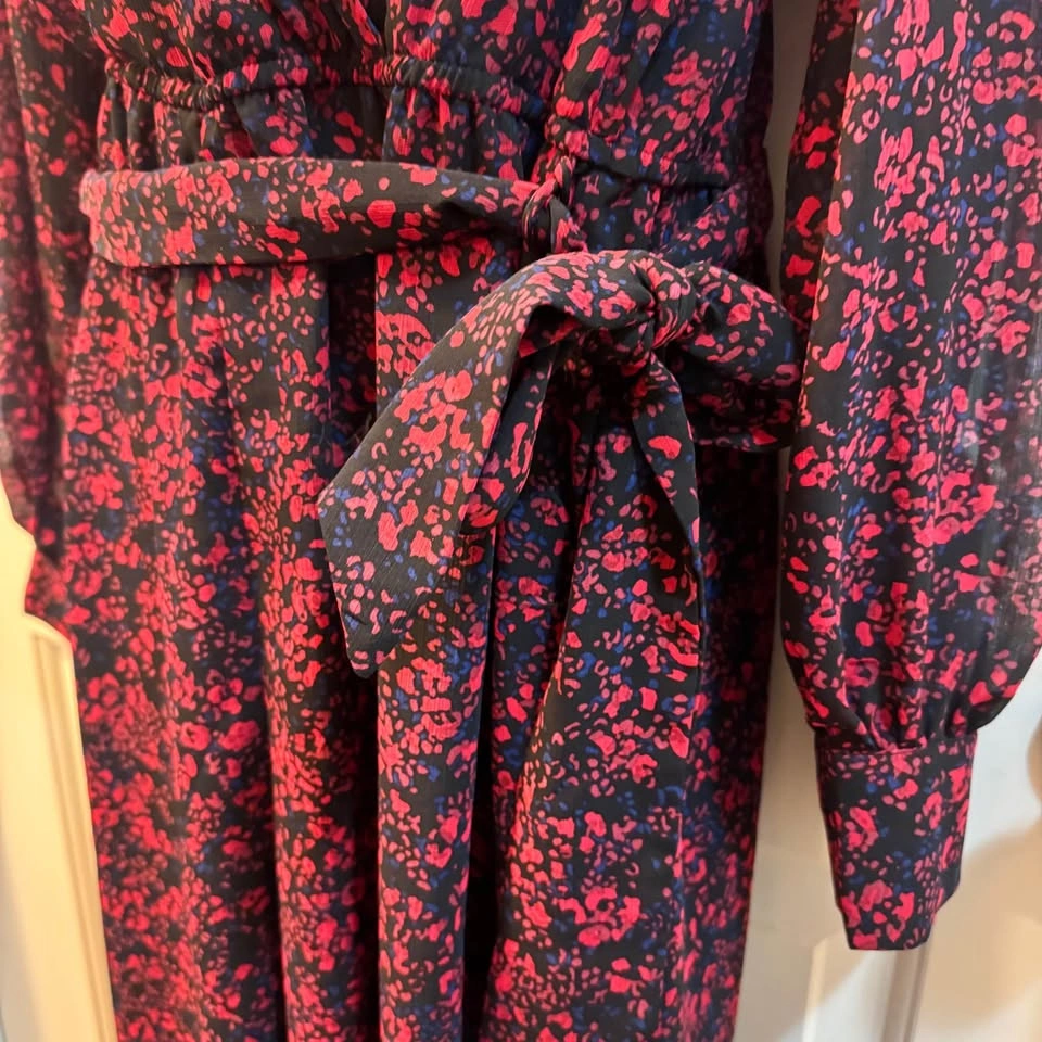 Dynamite Red Floral Long Sleeve Wrap Flowy Jumpsuit - Size M - photo 5