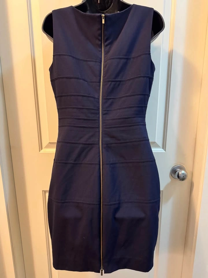 Calvin Klein Navy Blue Ribbed Sheath Dress 10P Petite Work Busin - photo 3