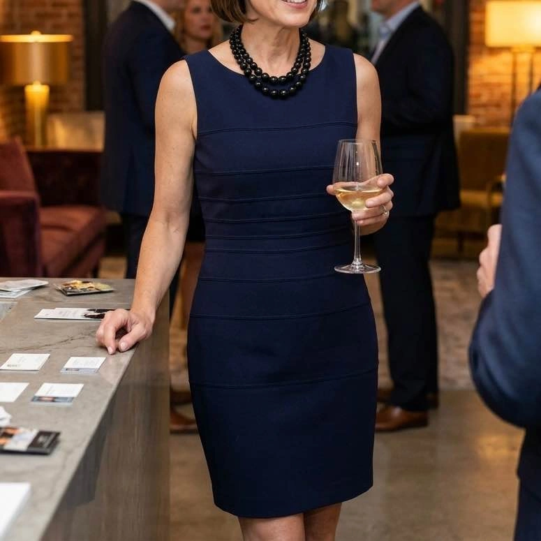 Calvin Klein Navy Blue Ribbed Sheath Dress 10P Petite Work Busin - photo 5