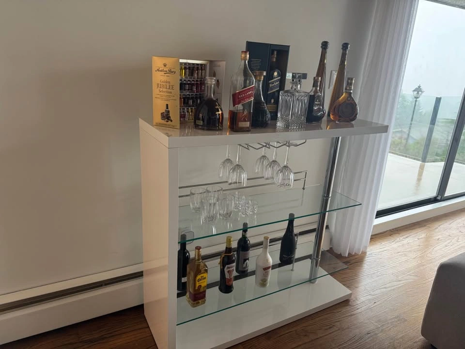 Modern White Bar Table Glass Shelves - photo 2