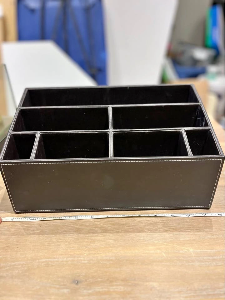 Dark brown leather desk organizer