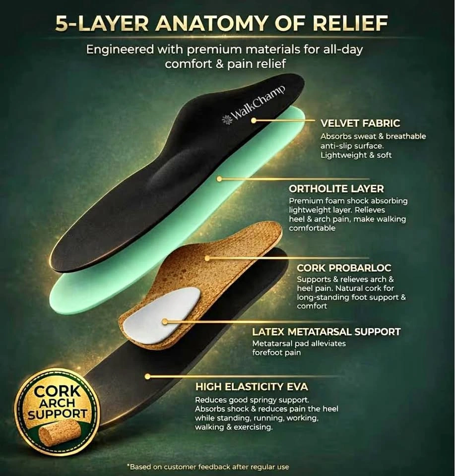 Walkchamp High Arch Support Insoles - Size 43-44