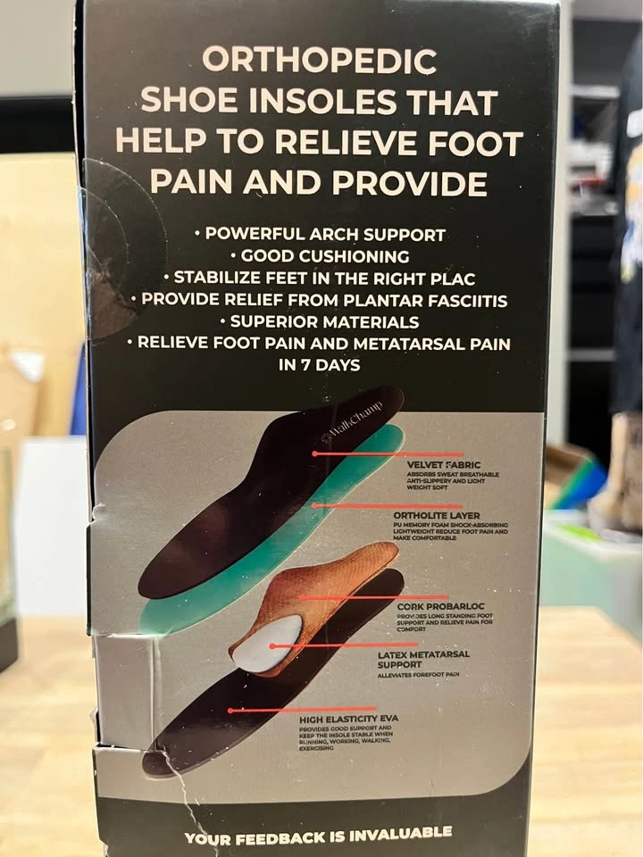 Walkchamp High Arch Support Insoles - Size 43-44 - photo 3