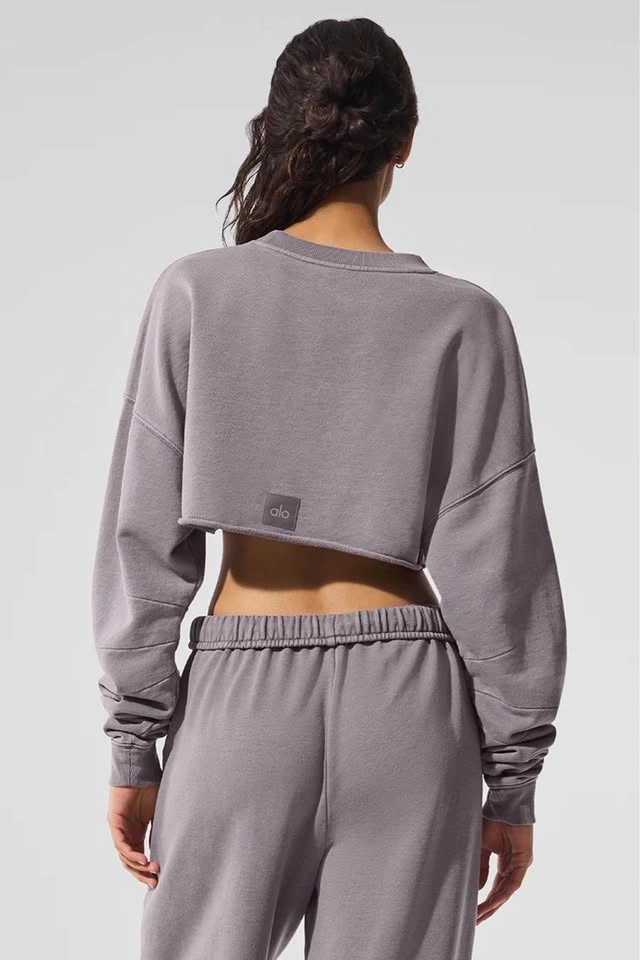Alo Yoga Cropped Pullover Sweatshirt - Grey - Size XS - photo 2