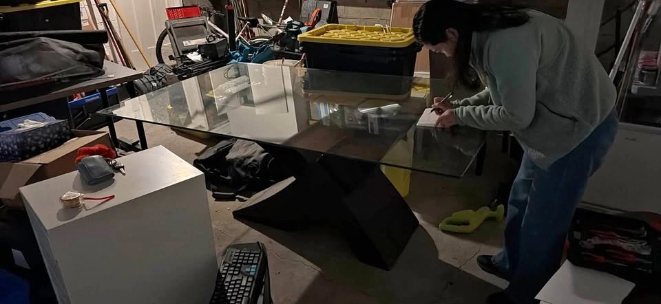 Glass Top Dining Table with X Base