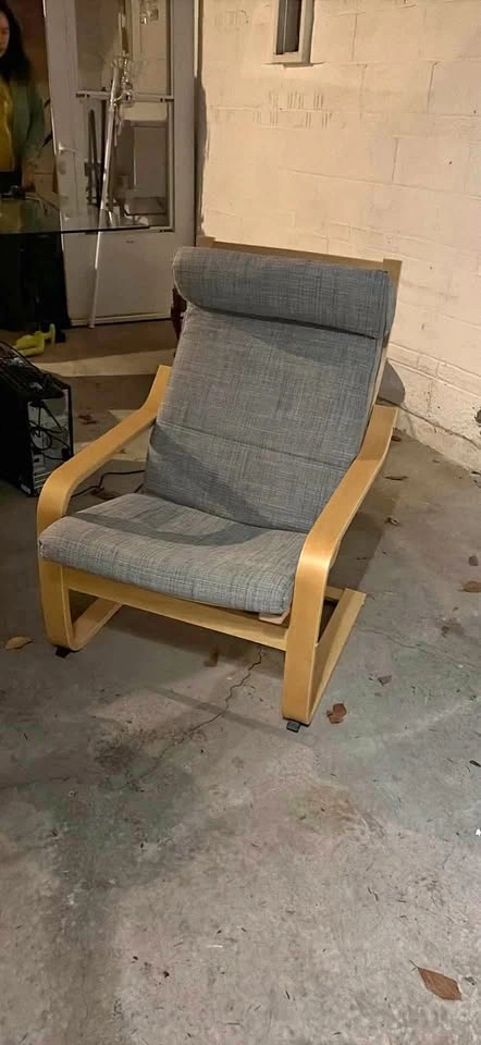 IKEA Poang Chair Gray Cushion Wood Frame