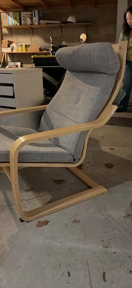 IKEA Poang Chair Gray Cushion Wood Frame - photo 3