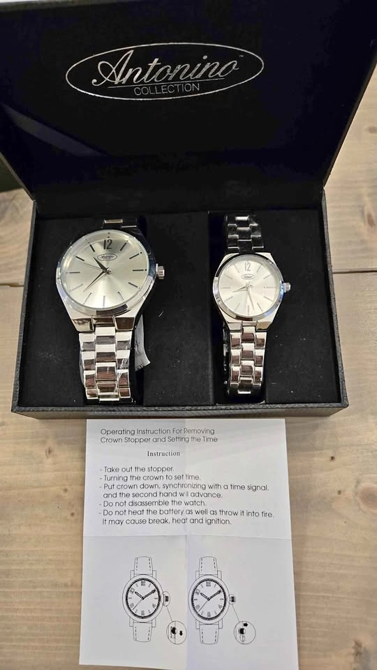 Antonio Collection Men's & Women's Silver Watches Gift Set
