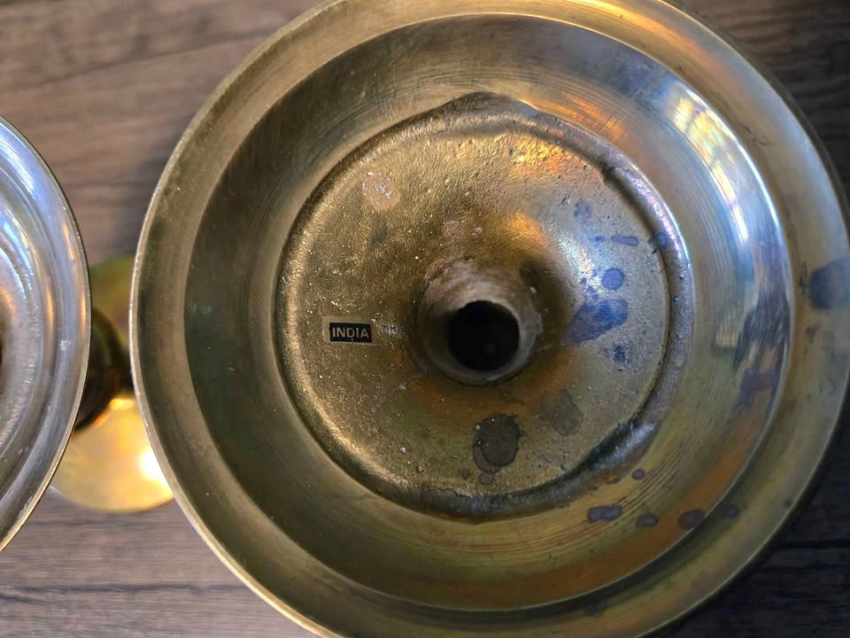 Vintage Brass Pillar Candle Holders Pair - photo 3