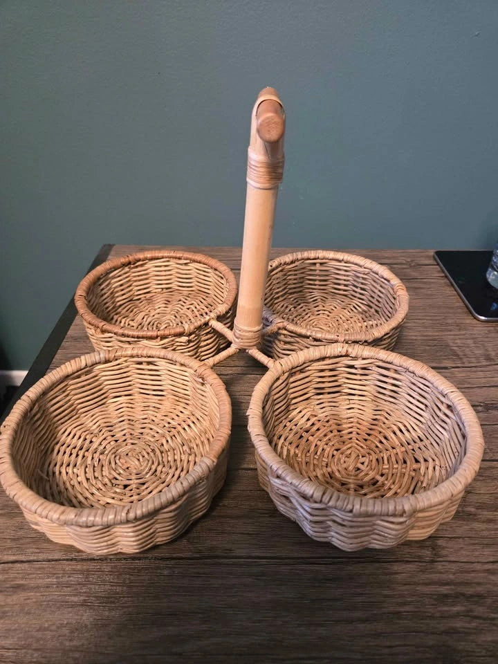Wicker Rattan 4-Basket Caddy Organizer - photo 2