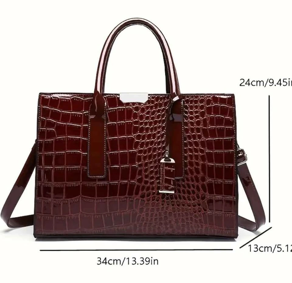 Brand new large capacity wine red crocodile pattern hand bag - photo 3