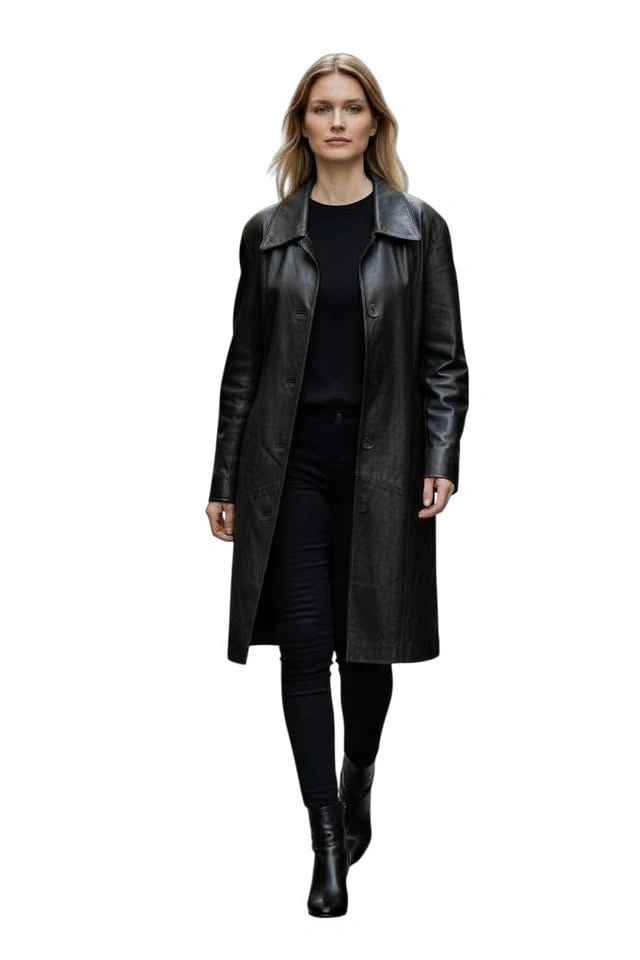 Black Vegan Leather Women's XL Trench Jacket