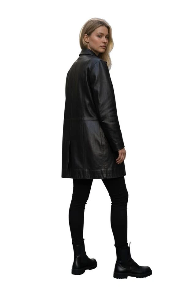 Black Vegan Leather Women's XL Trench Jacket - photo 2