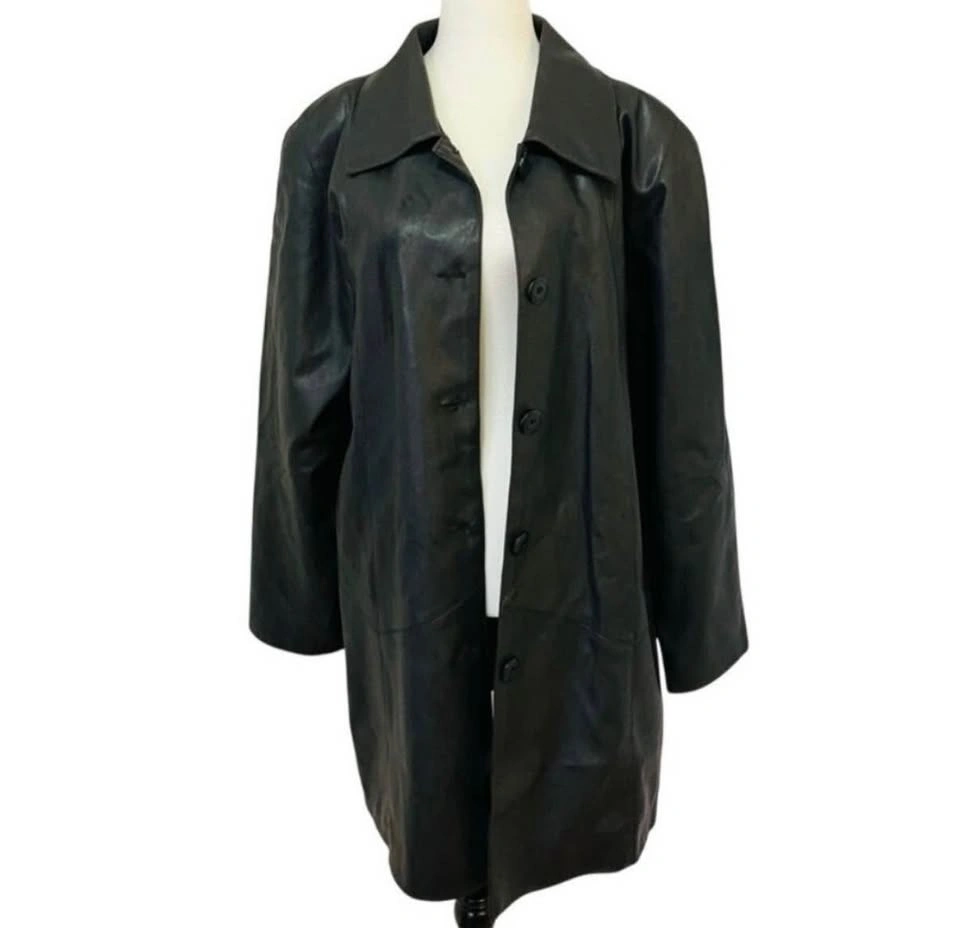 Black Vegan Leather Women's XL Trench Jacket - photo 3