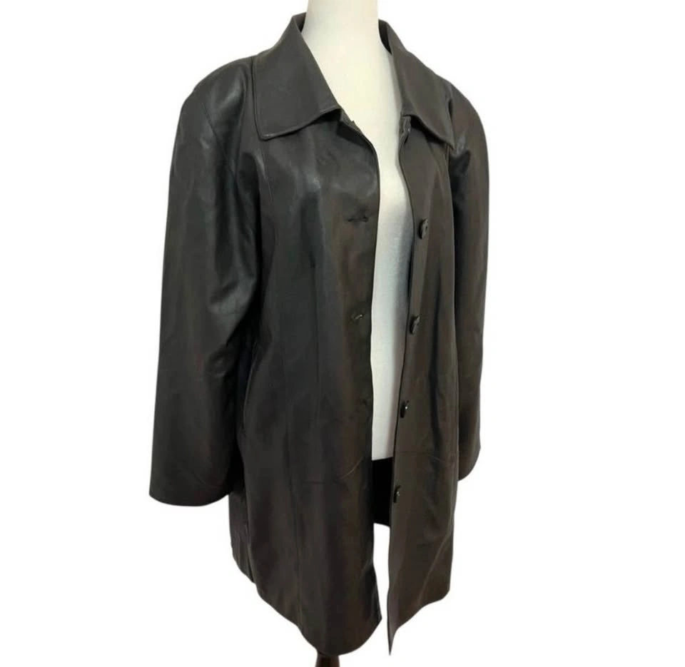 Black Vegan Leather Women's XL Trench Jacket - photo 4