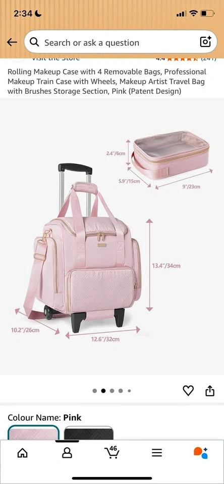 Pink Prokwa Rolling Makeup Case Artist Travel Bag
