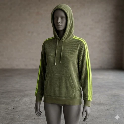 Adidas x Ivy Park Corduroy Hoodie Green Neon Stripes Unisex Smal