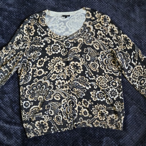 Talbots Petites XL Black Gold Floral Metallic Knit Cardigan - photo 2
