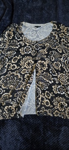 Talbots Petites XL Black Gold Floral Metallic Knit Cardigan - photo 3