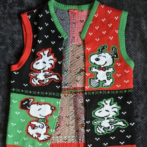 Peanuts Snoopy Woodstock Ugly Sweater Vest Knit Colorblock Men's