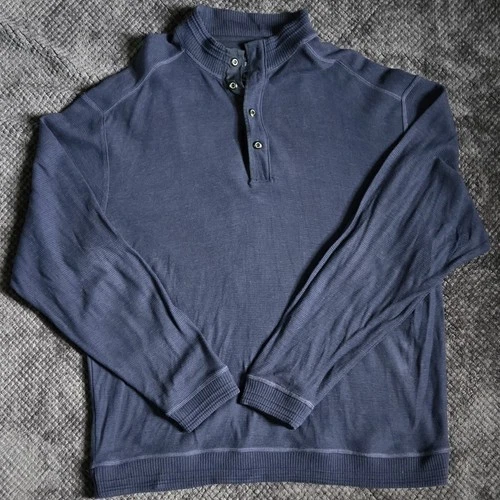 Tommy Bahama Men's XXL Blue Cotton Ribbed Henley Sweater - photo 2