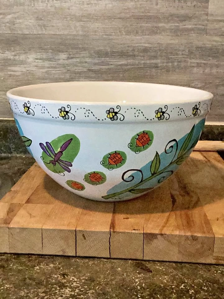 Ursula Dodge Stoneware Mixing Bowl - Living Garden Dragonfly Des