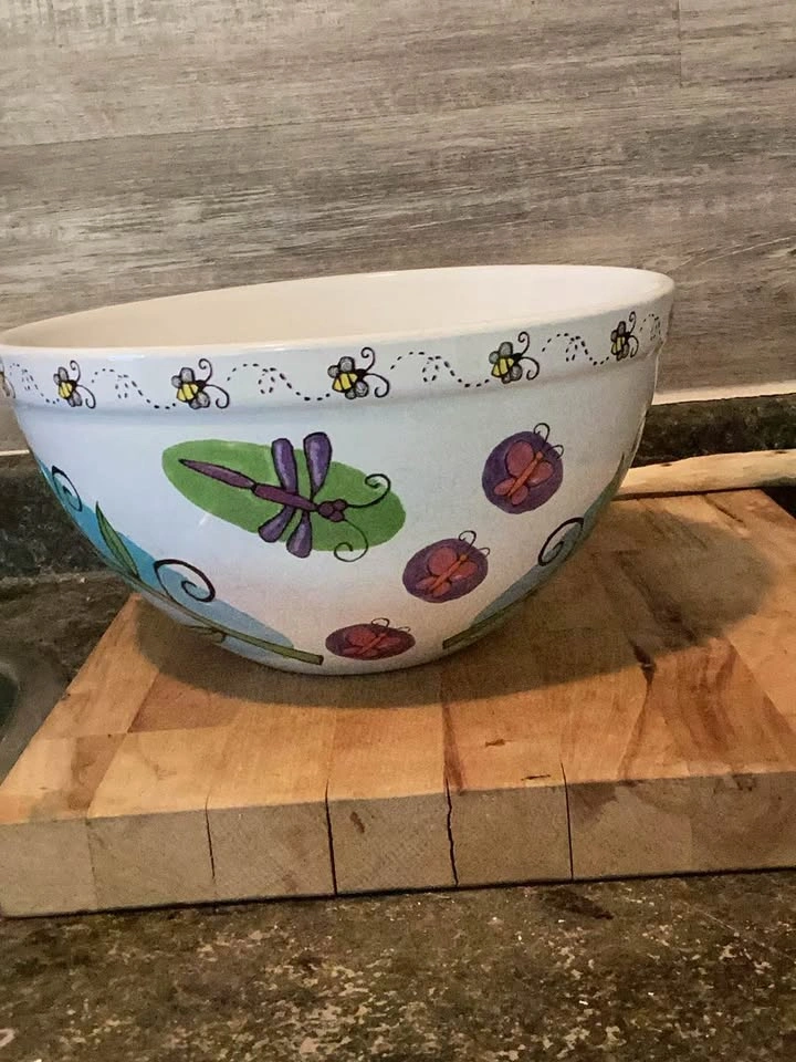 Ursula Dodge Stoneware Mixing Bowl - Living Garden Dragonfly Des - photo 2