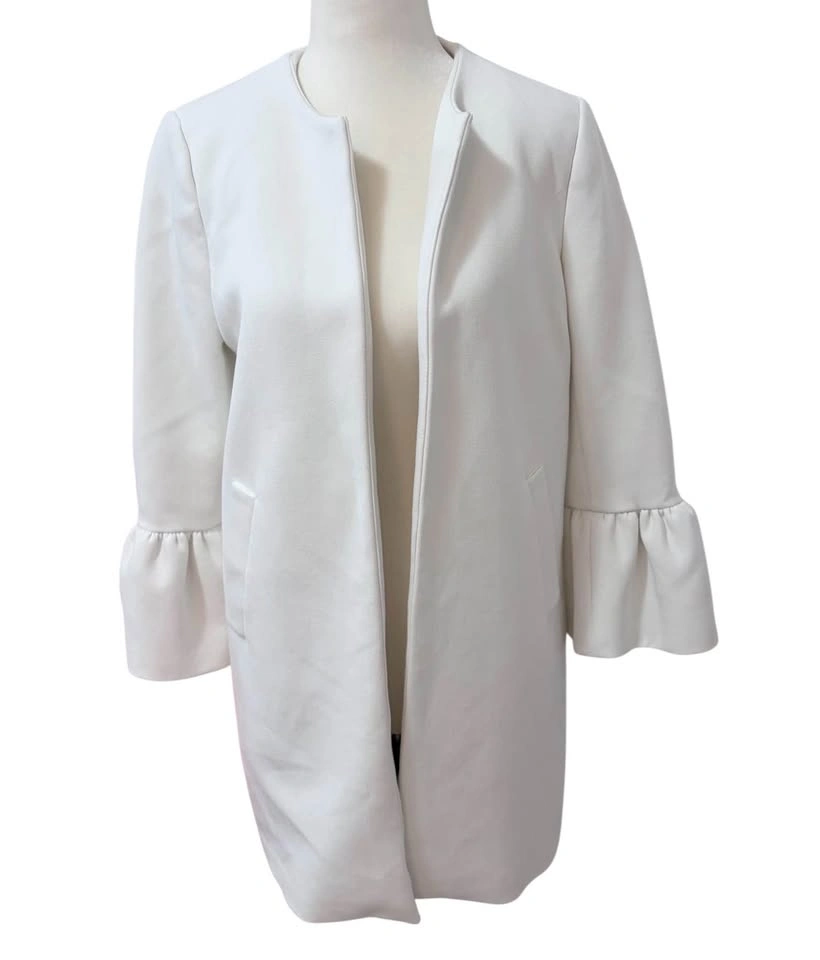 Zara Woman White Bell Sleeve Ruffle Open Front Blazer Size S - photo 2