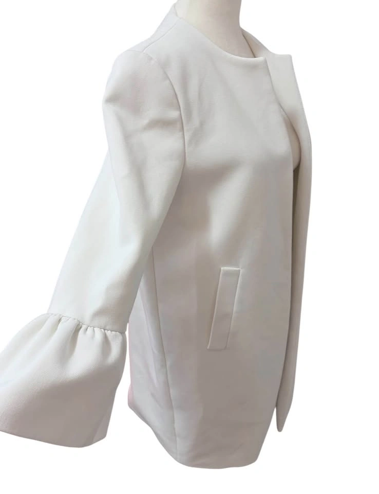 Zara Woman White Bell Sleeve Ruffle Open Front Blazer Size S - photo 4
