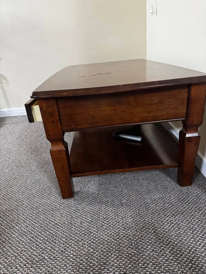 Dark Wood Coffee Table w/ Drawers & Shelf (NEED GONE ASAP) - photo 2