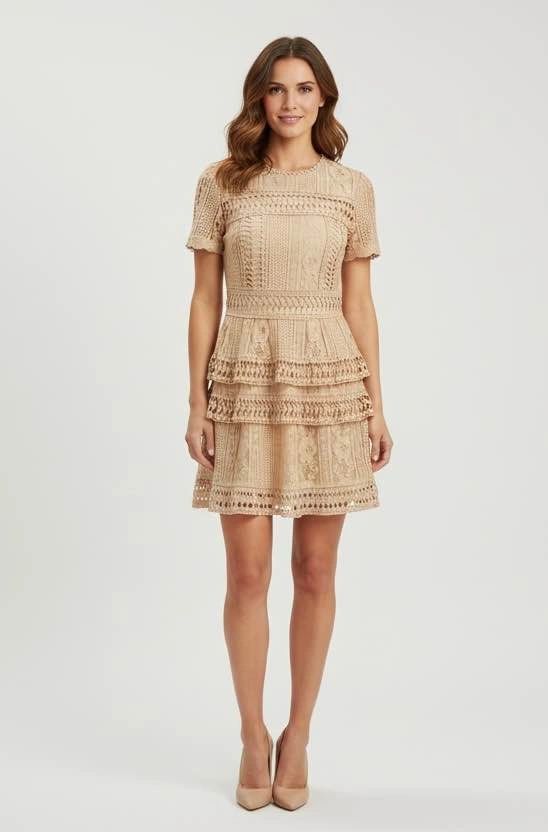 Blush Lace Tiered Ruffle Dress Short Sleeve Medium Cocktail Part - photo 2