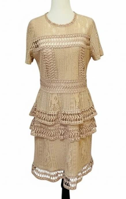 Blush Lace Tiered Ruffle Dress Short Sleeve Medium Cocktail Part - photo 3