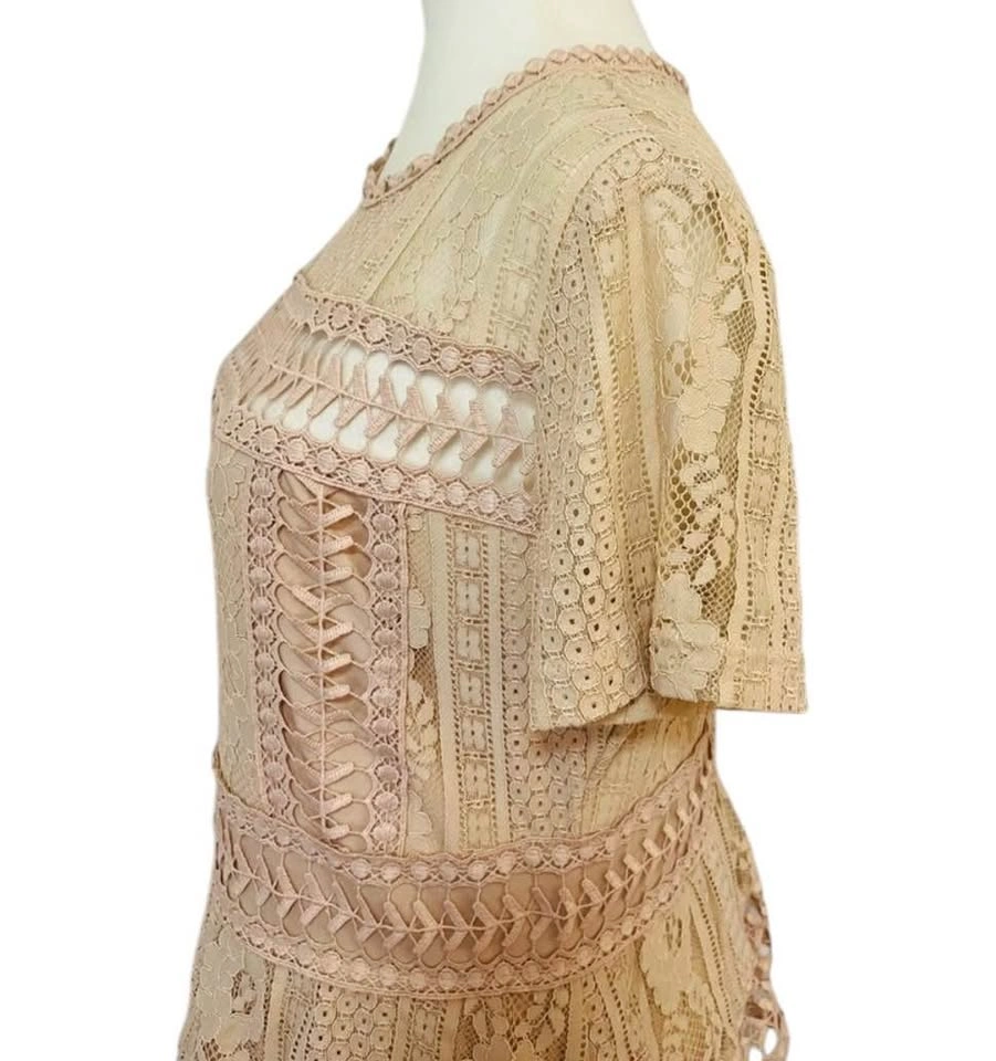 Blush Lace Tiered Ruffle Dress Short Sleeve Medium Cocktail Part - photo 5