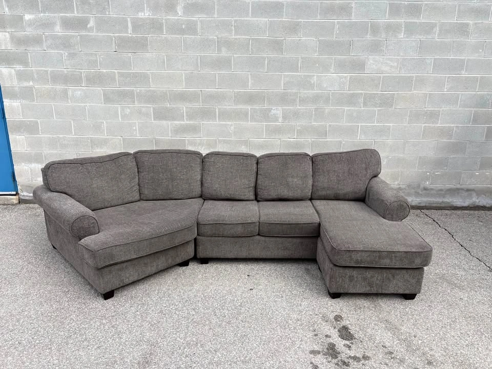 Grey Large Sectional Sofa with Wedge Chaise - Free Delivery