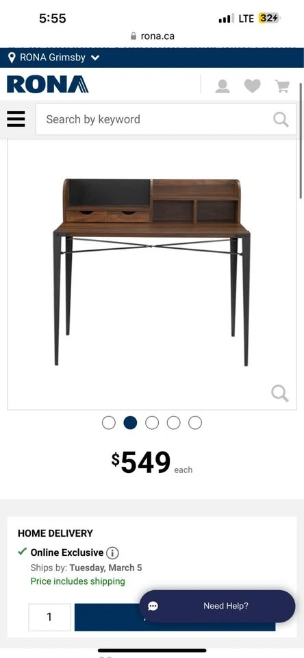 Walker Edison Industrial Secretary Desk w/ Hutch - Brand New