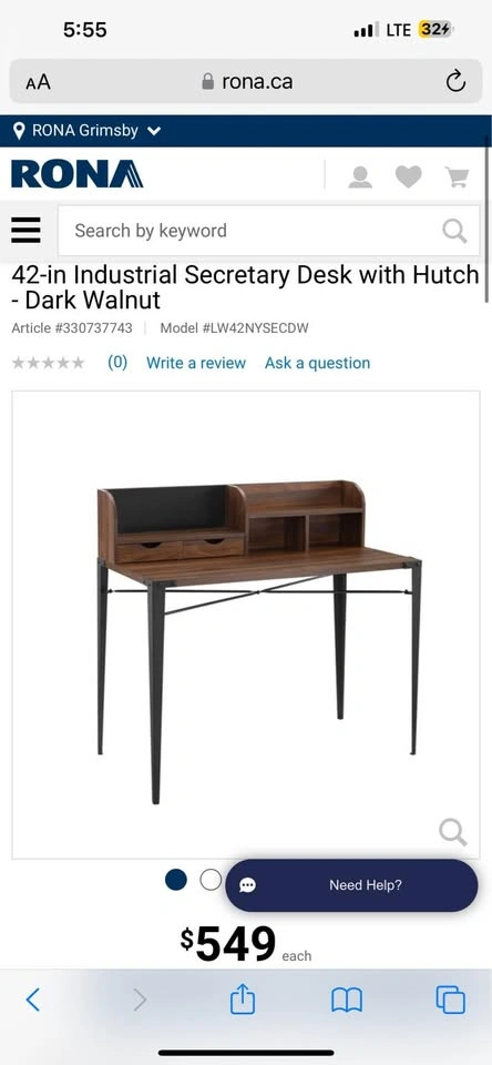 Walker Edison Industrial Secretary Desk w/ Hutch - Brand New - photo 5