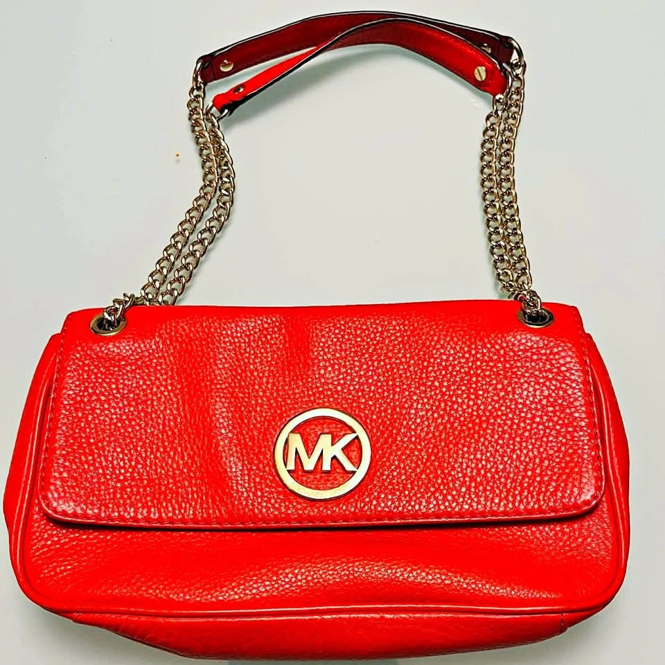 Michael Kors Red Pebbled Leather Fulton Crossbody Handbag