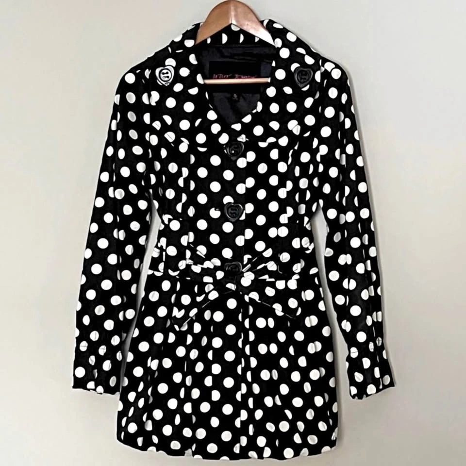 Betsey Johnson Polka Dot Bubble Hem Trench Coat Size M