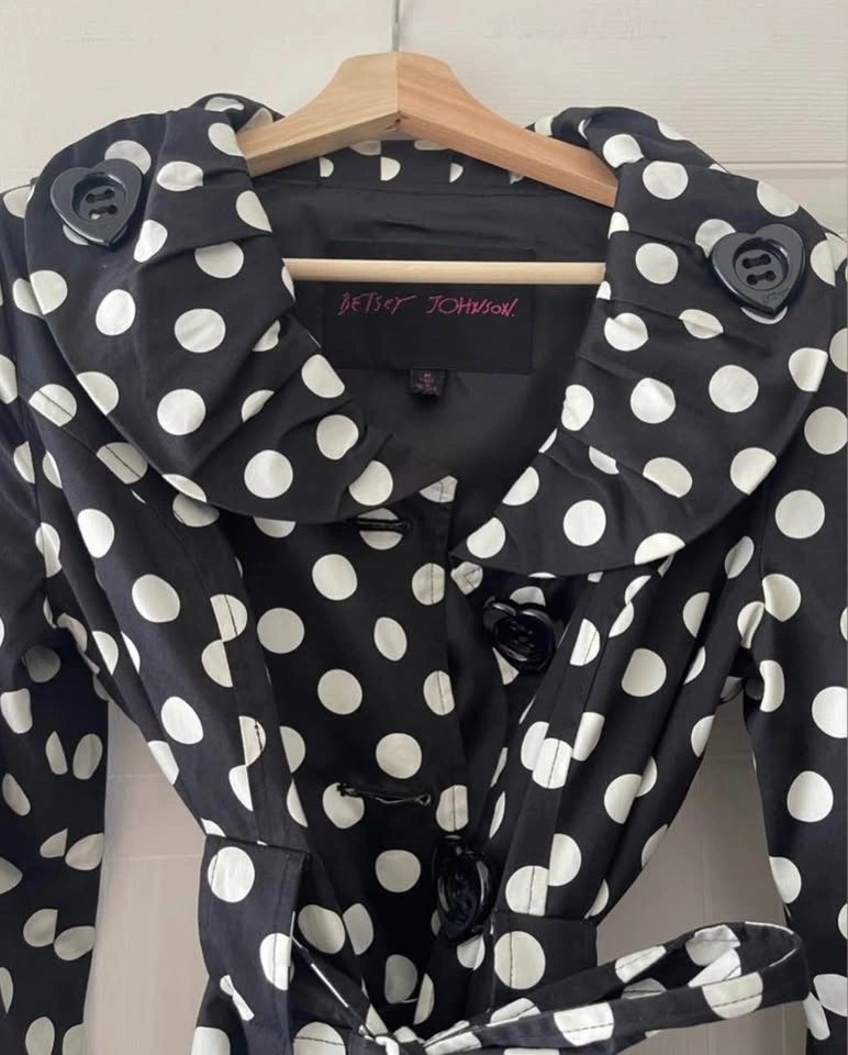 Betsey Johnson Polka Dot Bubble Hem Trench Coat Size M - photo 2