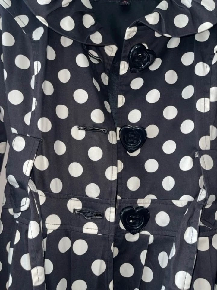 Betsey Johnson Polka Dot Bubble Hem Trench Coat Size M - photo 3